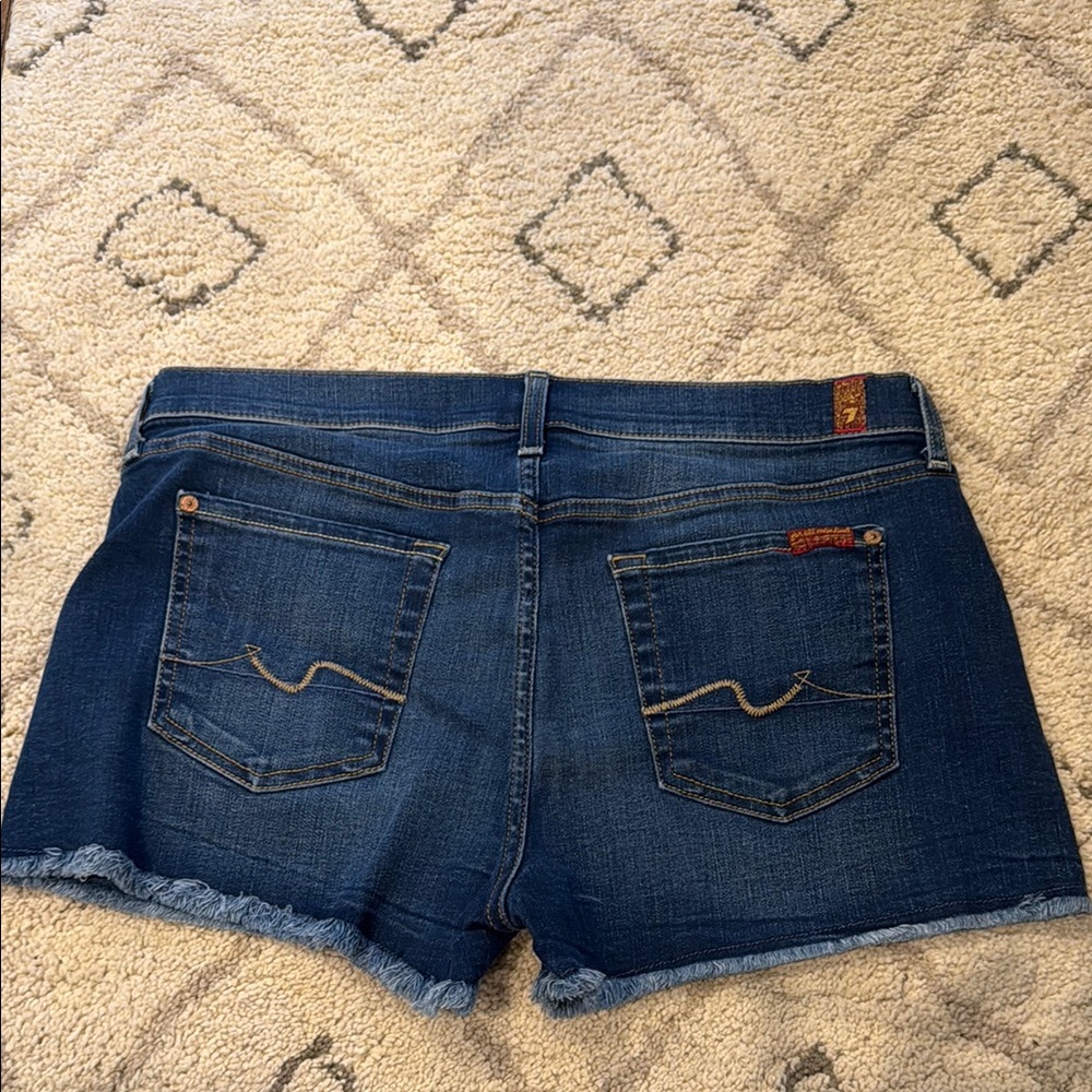 7 For All Mankind Blue Jean Shorts with Frayed Hem - Picture 2 of 3